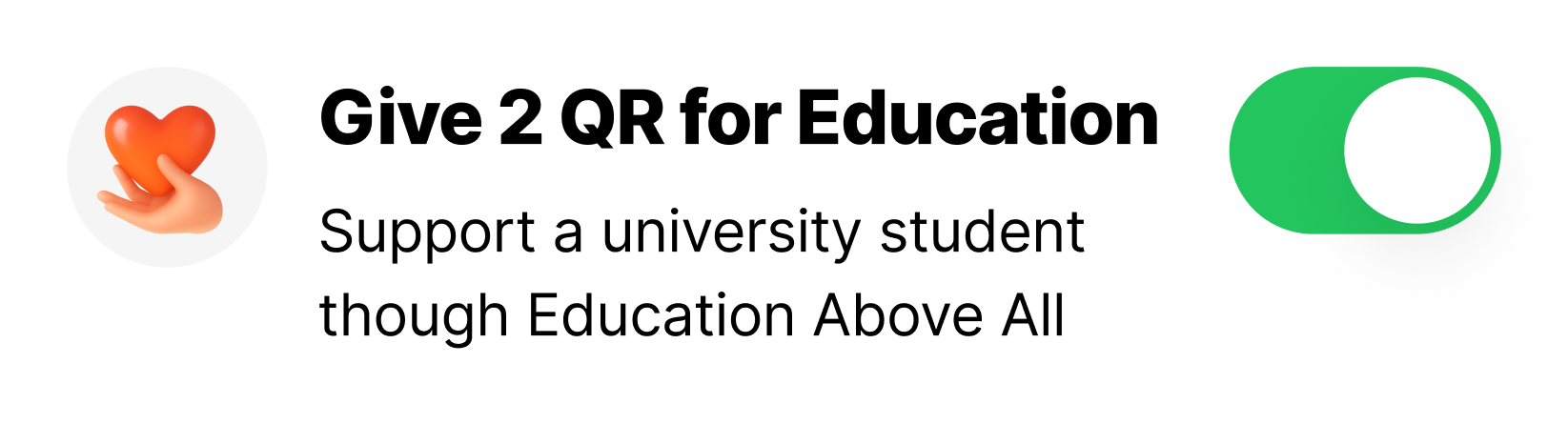 The Give 2 QR for Education switch, turned on